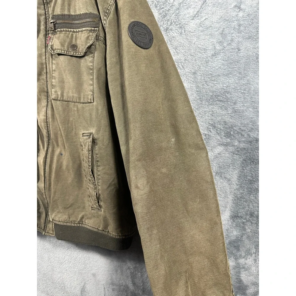 Levis Mens Military Field Jacket Olive Green Canvas Quilted Lined Size L